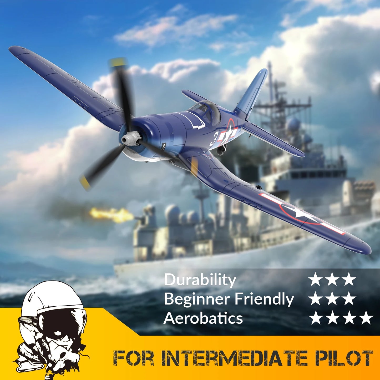 Fremego F4U Corsair 2.4Ghz 4CH 400mm Wingspan One-Key Aerobatic RTF Remote Control RC Plane
