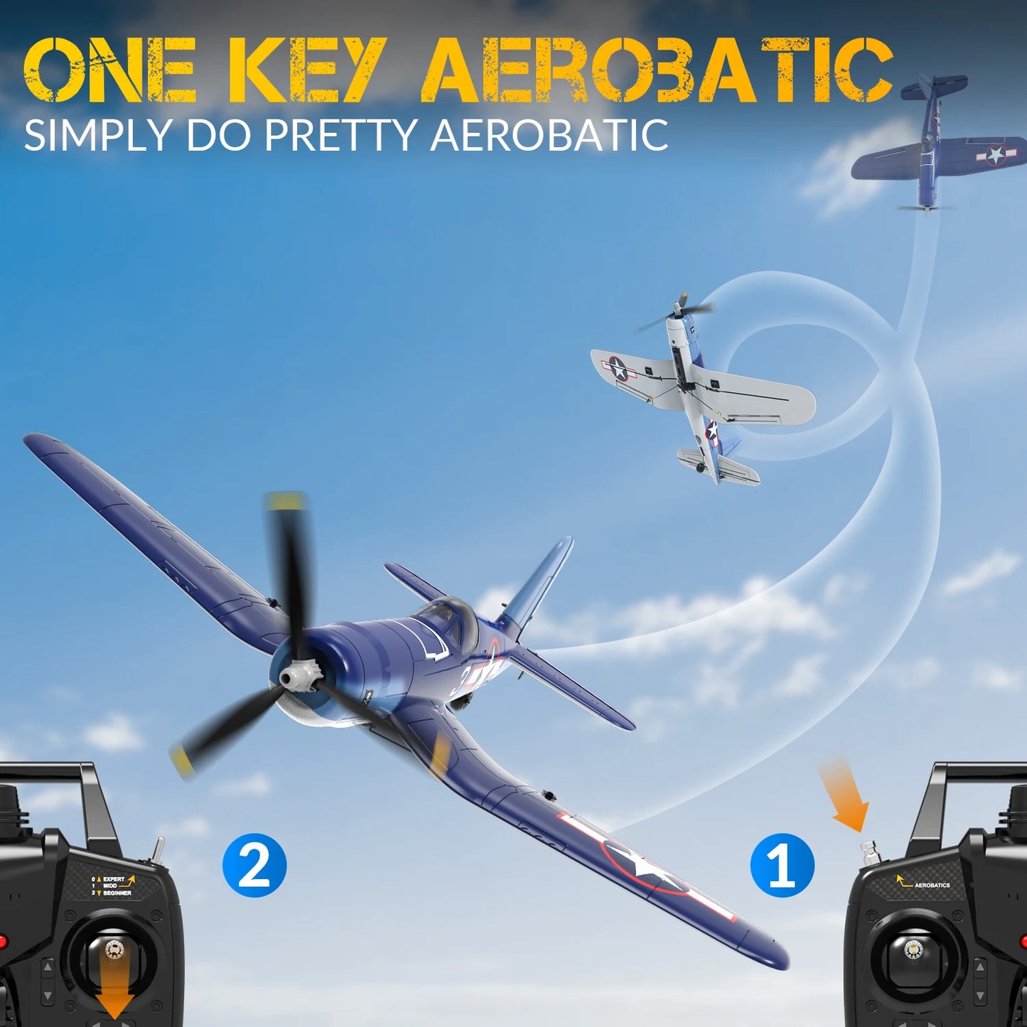 Fremego F4U Corsair 2.4Ghz 4CH 400mm Wingspan One-Key Aerobatic RTF Remote Control RC Plane
