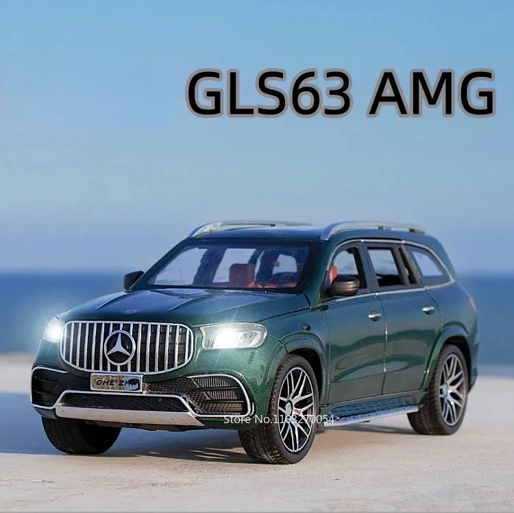 Welly Mercedes Benz GLS 63 AMG  1:24 Toys Car Model Diecast Alloy Cars 6 Doors Opened Sound Light Pull Back Metal Off Road Vehicles Birthday Gifts