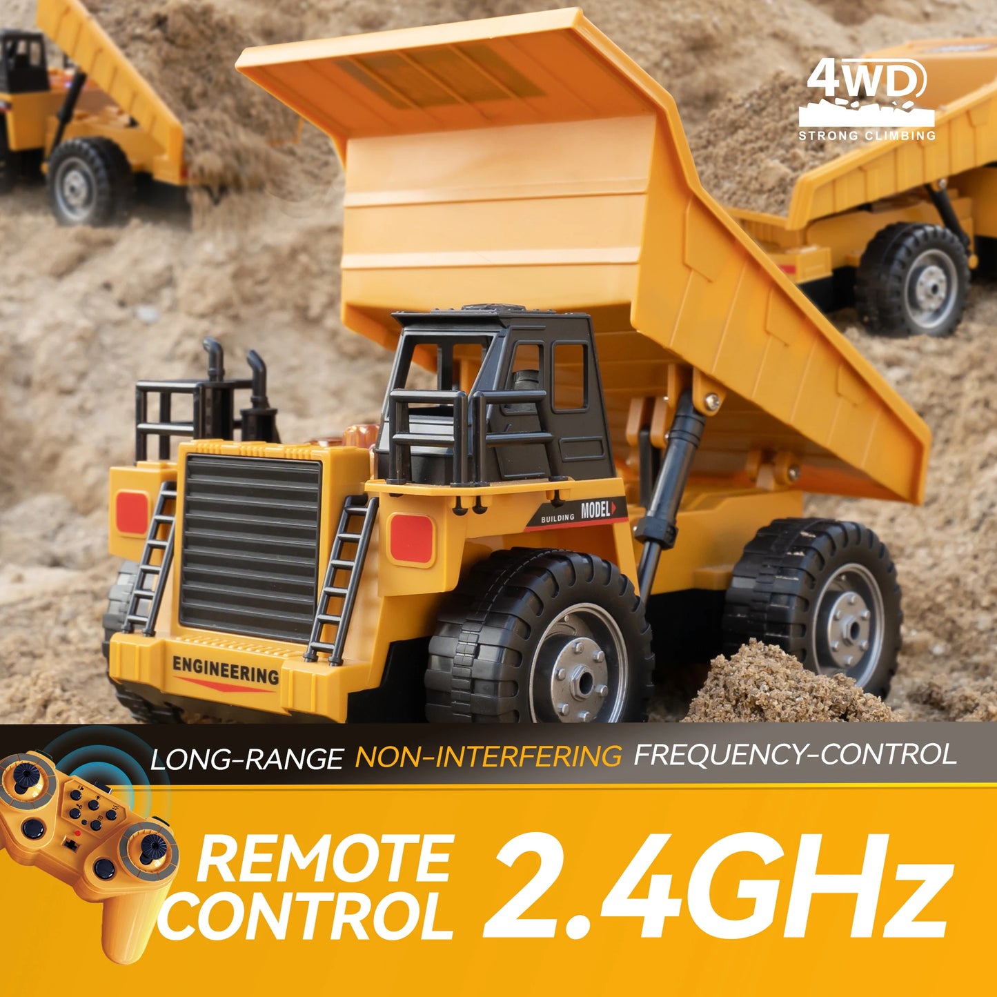 KBDFA 2.4G Remote Control Excavator Dump Truck RC Model Car Toy Professional Alloy Plastic Simulation Construction