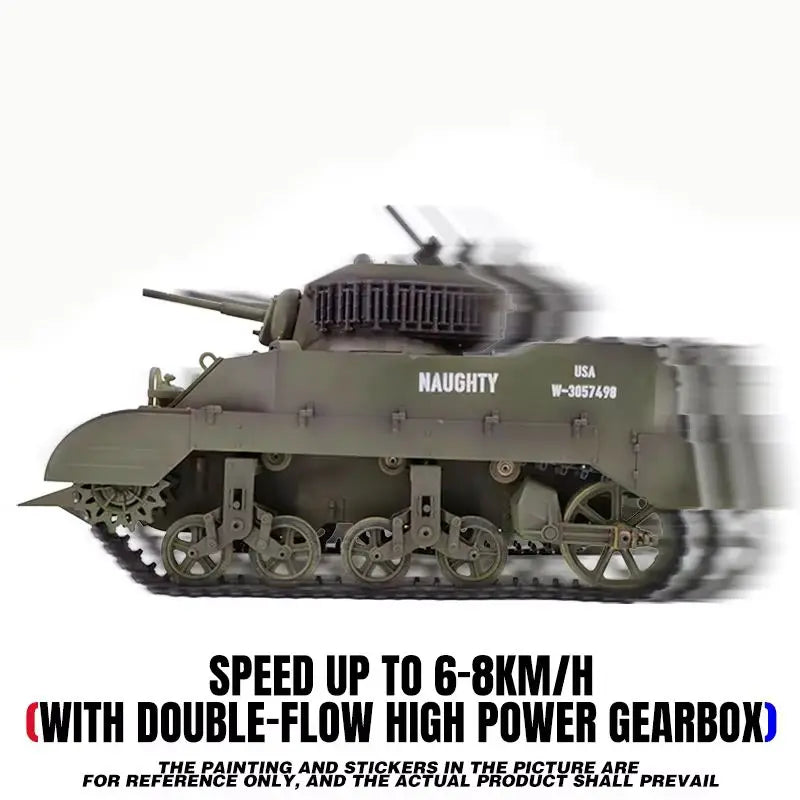 1:16 RC Tank USA Stuart M5A1 Light Tank Model 2.4G Military Vehicle Remote Control Crawler Car Battle Tanks Model Hobby Toys RTR