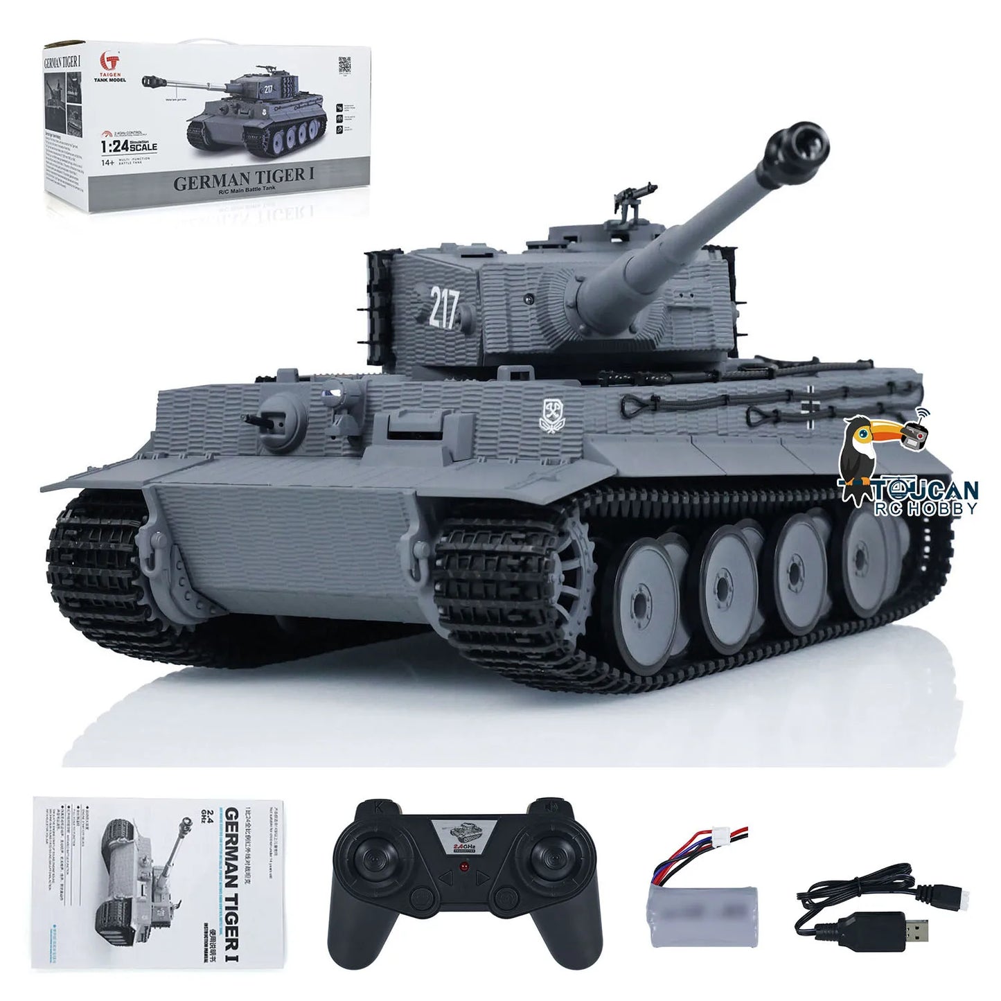Wheelfun Taigen 1:24 RC Battle Tank Tiger I Remote Control Military Tanks Infrared Combat Cars Vehicle TH23570
