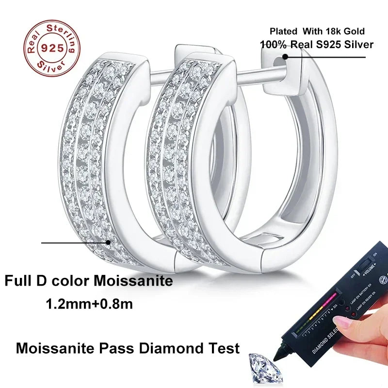 NeeTim Hoops 100% 925 Sterling Silver Full Real Moissanite Earrings Women Sparkling Dimoand Earring Jewelry Gift Certificate