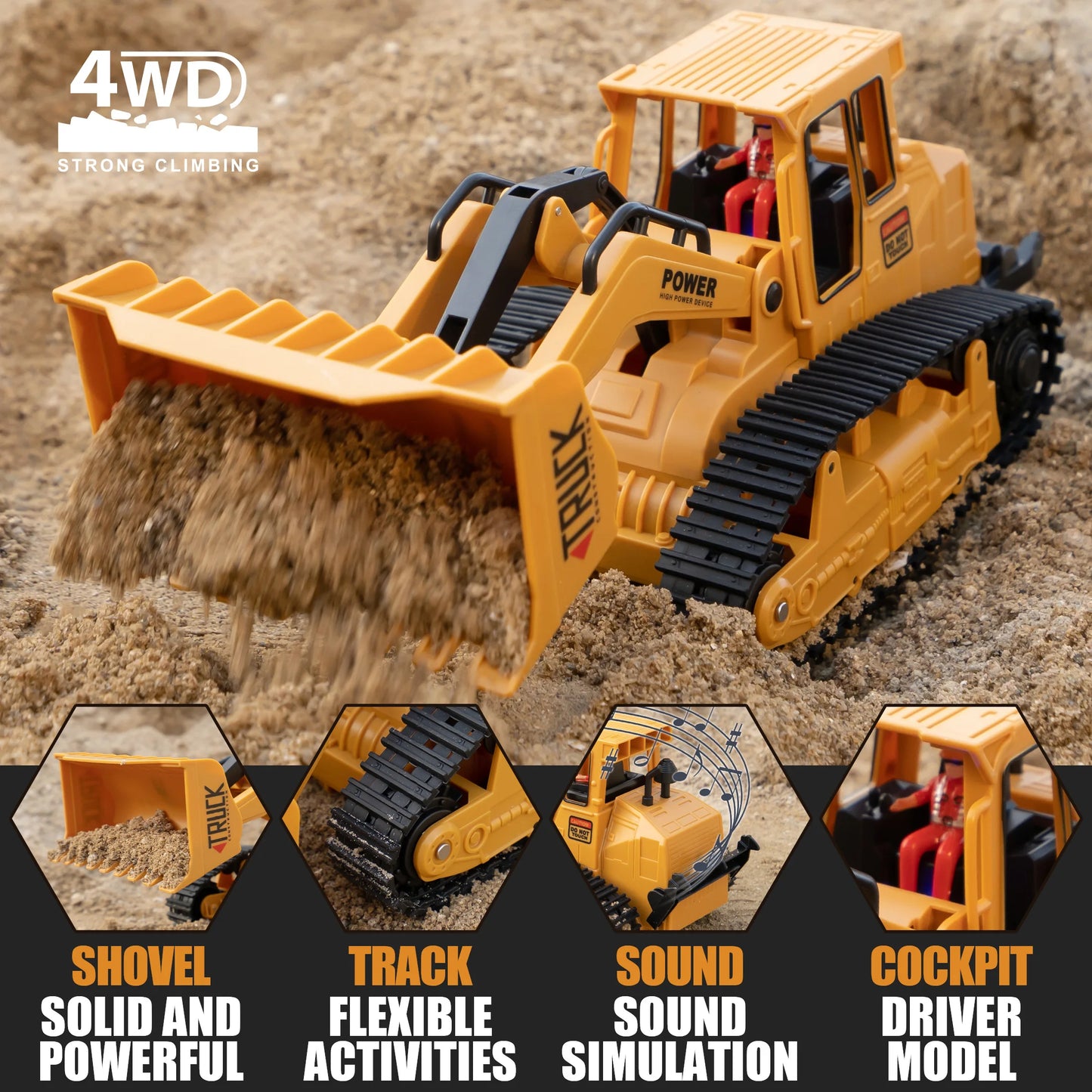 KBDFA 2.4GHz 6 Channel Remote Control Bulldozer RC Model Construction Vehicle