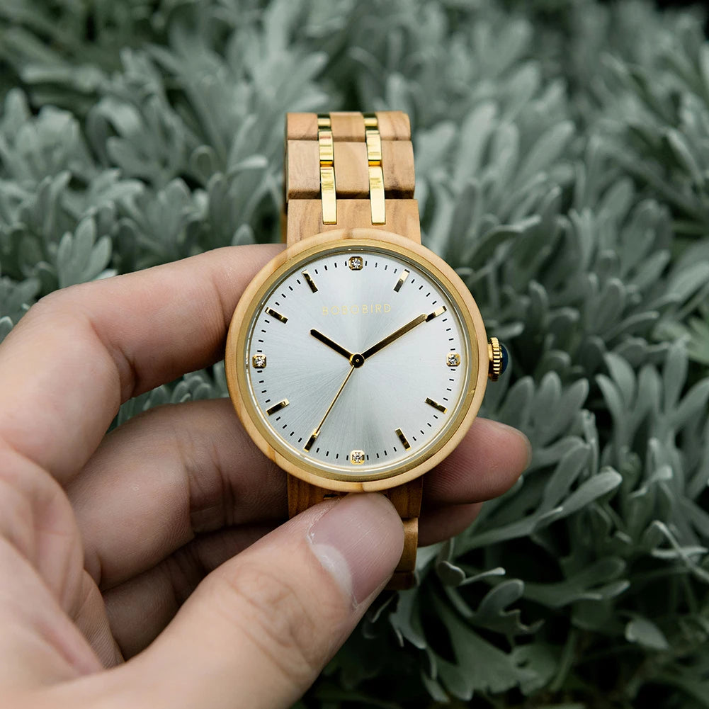 BOBO BIRD Women's Watches Wooden Watch, Simple and Casual Lady Wristwatch Quartz Movement with Gift Box