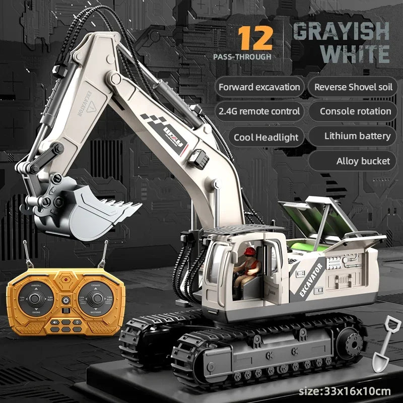 12 Channel Alloy Remote Control Excavator Children's Toy Simulation Sound Effects and Lighting Parent-child Interactive Toy
