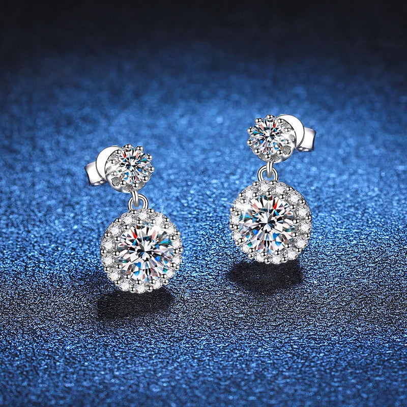 1ct Moissanite Diamond Earrings for Women S925 Sterling Sliver 18k White Gold Plated Diamond Drop Earring Gifts with Certificate