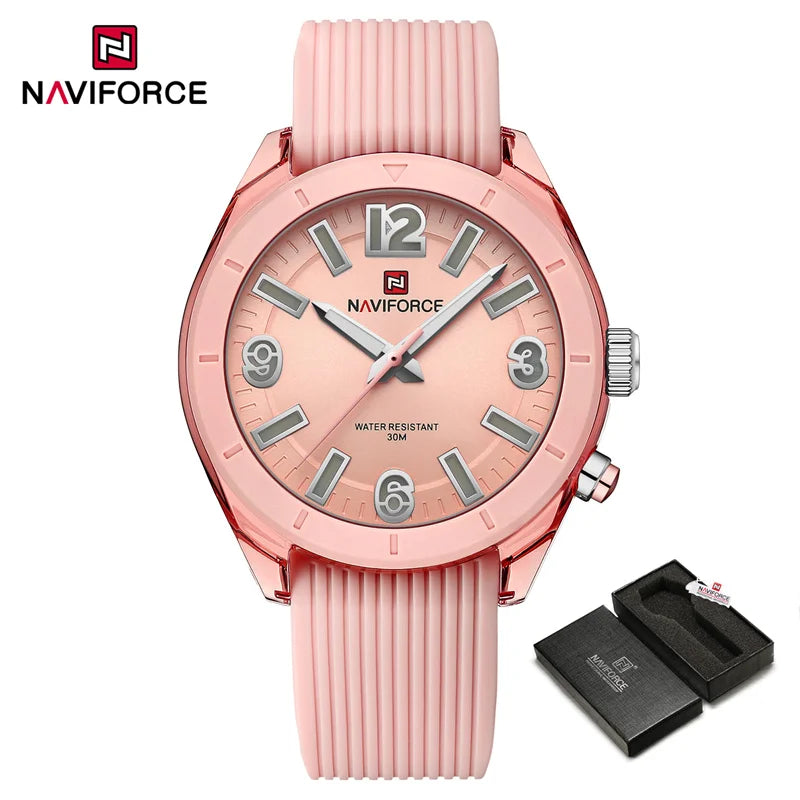 NAVIFORCE New Fashionable Ladies Quartz Wrist Watch Silicone Strap Waterproof Watches Women Original Elegant Female Gifts Clock