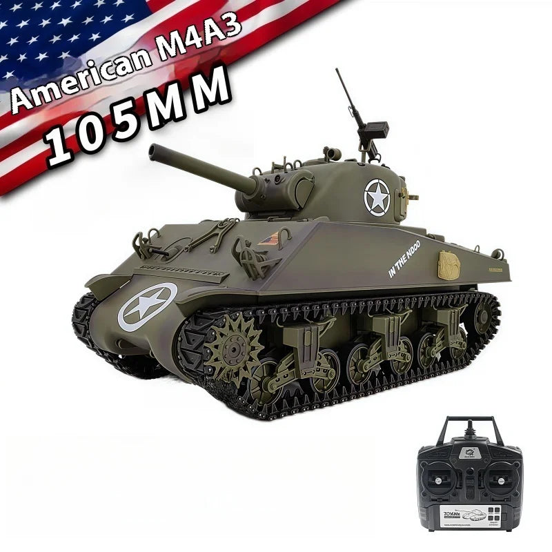 HengLong Rc Tank 1/16 American M4A3 Sherman Electric Remote Control Tank Model Telescopic Barrel Military Model