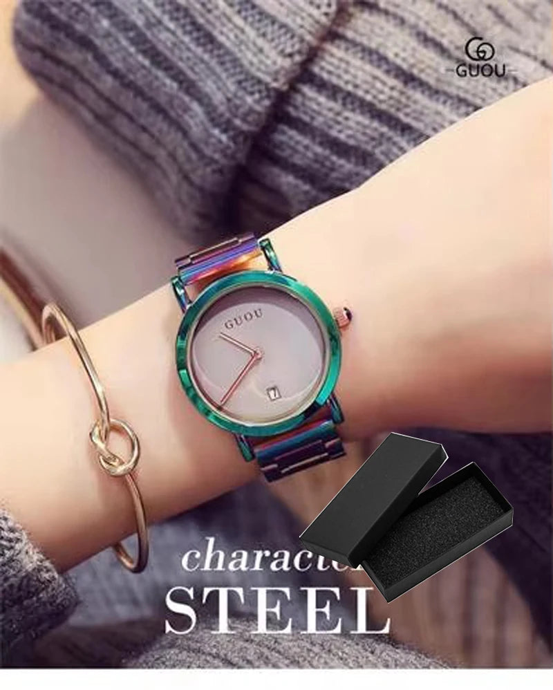 GUOU Luxury Women's Watches Stainless Steel Colorful straps Purple Women Watches Fashion Ladies watch reloj mujer zegarek damski