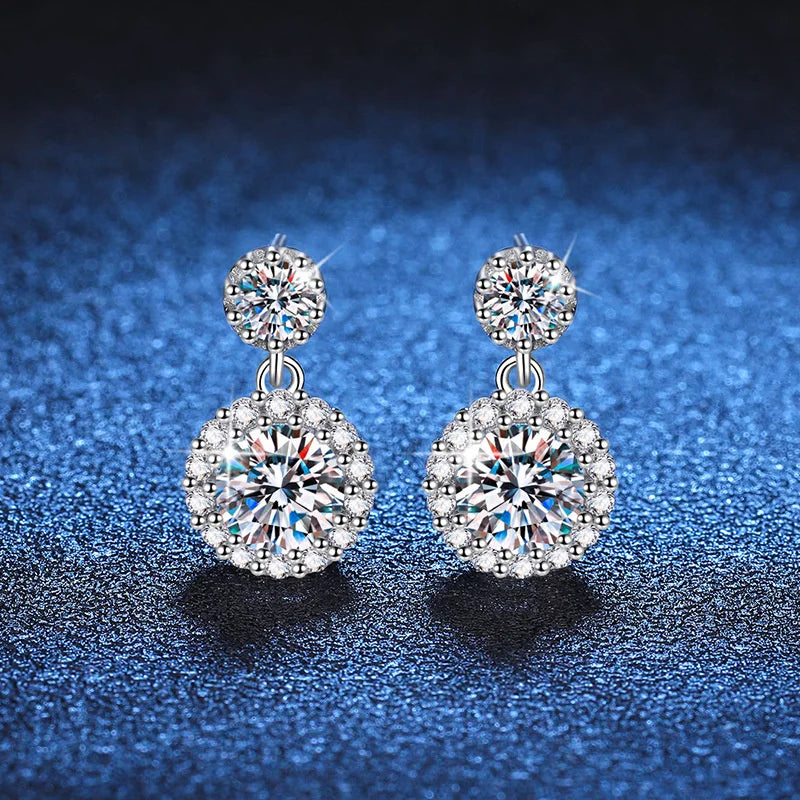 1ct Moissanite Diamond Earrings for Women S925 Sterling Sliver 18k White Gold Plated Diamond Drop Earring Gifts with Certificate
