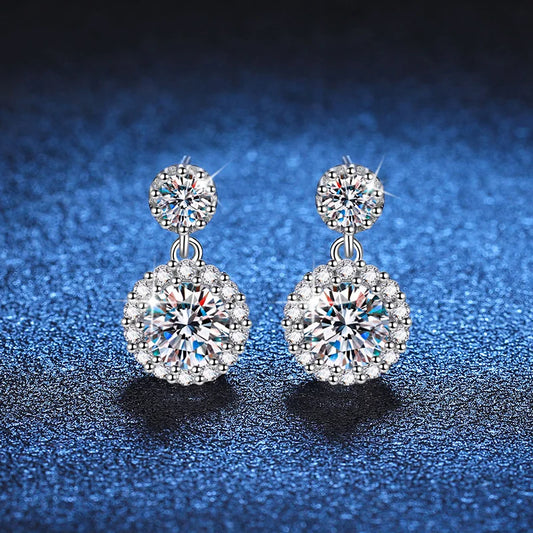 1ct Moissanite Diamond Earrings for Women S925 Sterling Sliver 18k White Gold Plated Diamond Drop Earring Gifts with Certificate