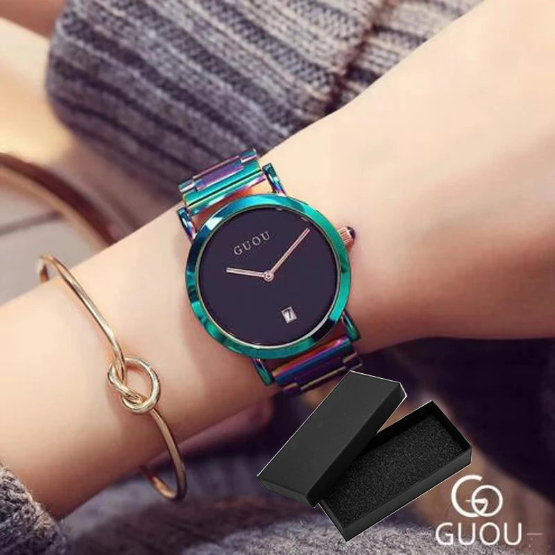 GUOU Luxury Women's Watches Stainless Steel Colorful straps Purple Women Watches Fashion Ladies watch reloj mujer zegarek damski