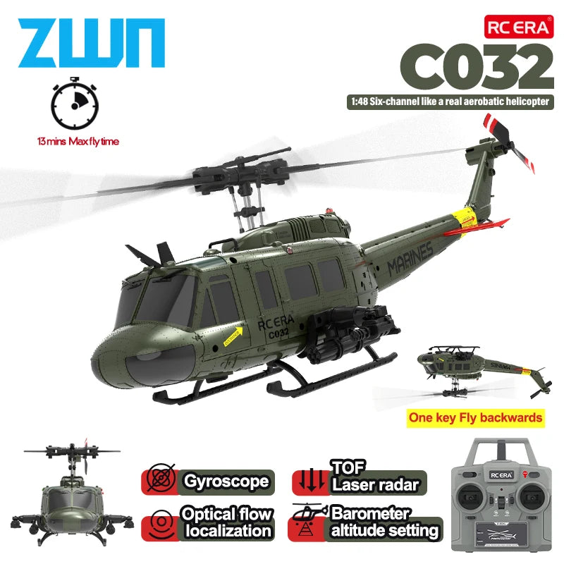 ZWN C032 RC Helicopter 2.4G 6-Aixs Gyroscope 6CH Altitude Hold Optical Flow Brushless Remote Control Helicopter