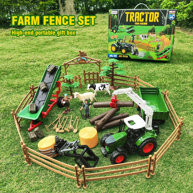 22pcs Farm Model Set Kids Toy Farmer Car 1:24 Pull Back Tractor Transport Car Engineering Vehicle Pretend Play Games Kids Gift