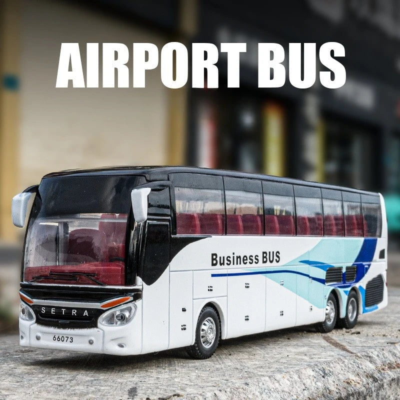 Welly 1/32 Scale Diecast Alloy SETRA Luxury Bus Model Children's Toy Car Business Travel Bus Pull Back Sound and Light Miniature