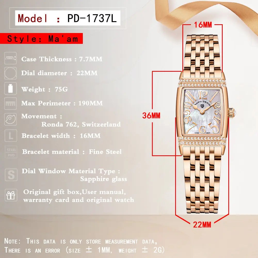 PAGANI DESIGN Luxury Roman numerals Watch For Woman Waterproof  Ladies Watch Stainless Steel Quartz Women's Watches Elegant+Box