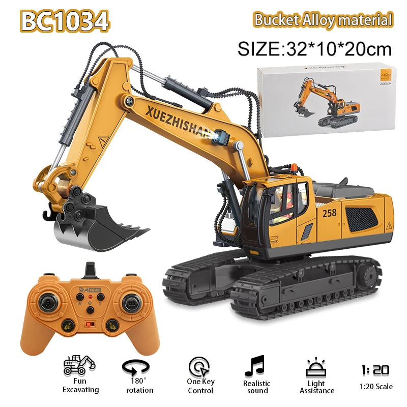 2.4Ghz Rc Excavator Toy Engineering Car Alloy and Plastic Remote Control Digger Mixing Crane Forklift Truck