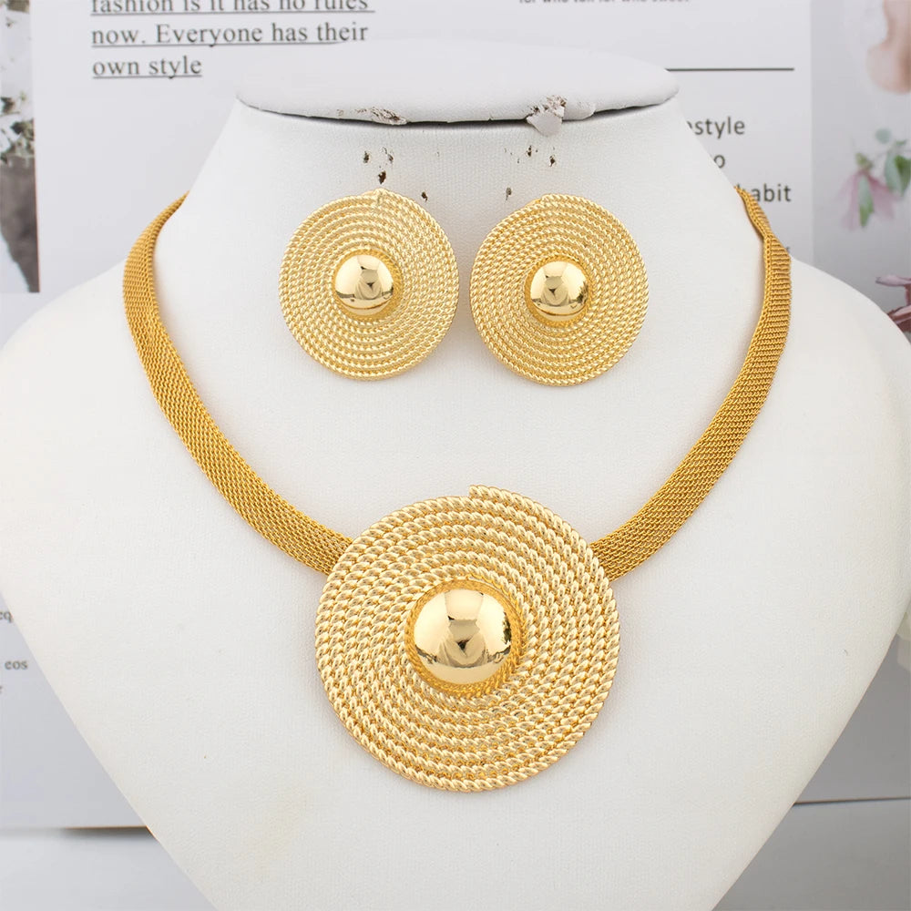 Italy Luxury Gold Color Jewellery Necklace Earring Ring Bracelet Set Fashion African Jewelry Set for Women Daily Wear Party Gift