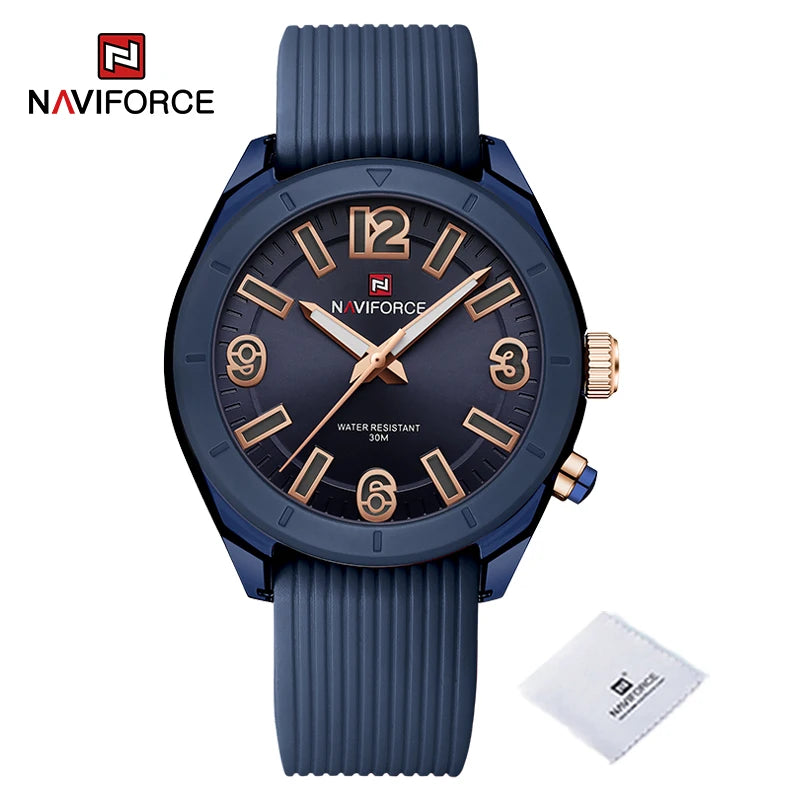 NAVIFORCE New Fashionable Ladies Quartz Wrist Watch Silicone Strap Waterproof Watches Women Original Elegant Female Gifts Clock