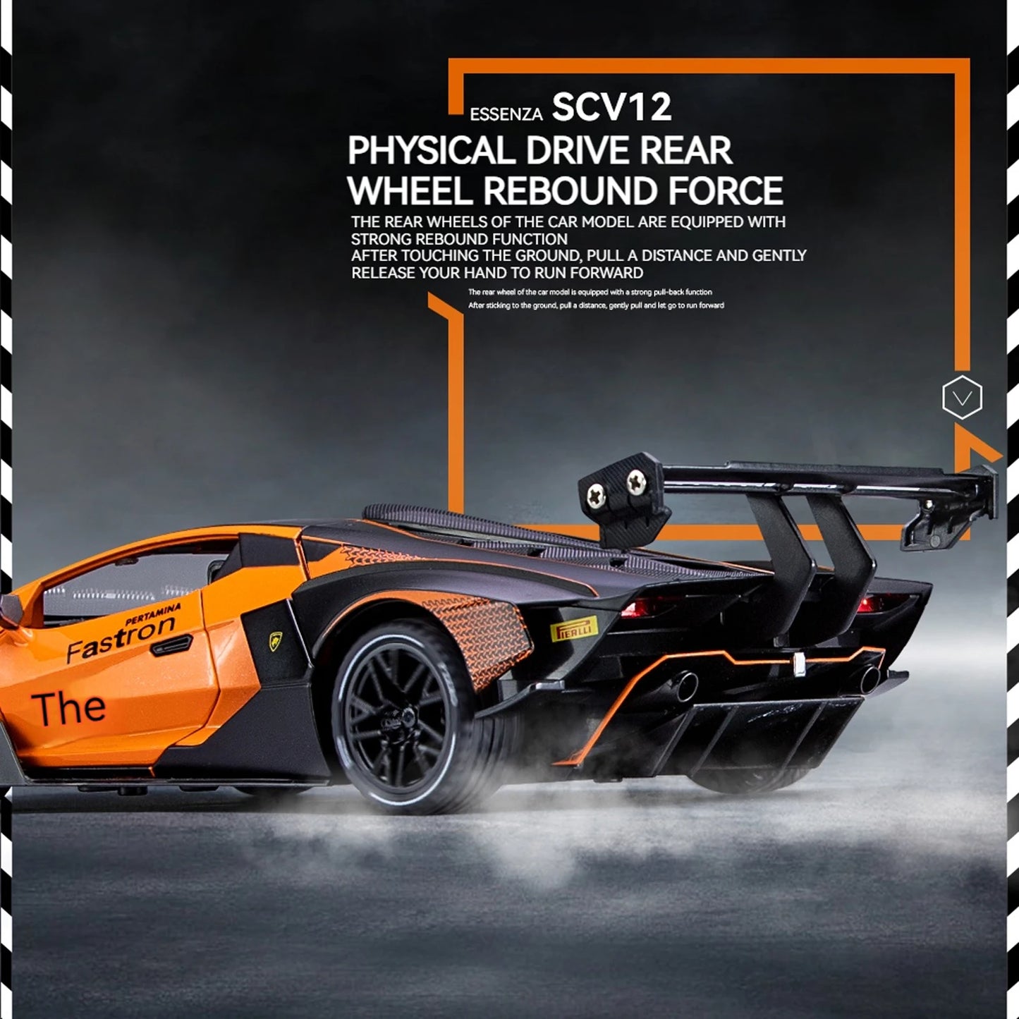 1:24 Scale Lamborghini SCV12 Diecast Car Model with Sound and Light Effects, Spring-Loaded Action 111