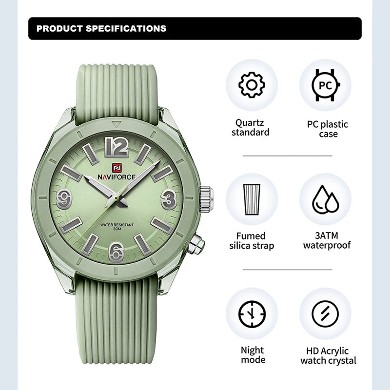 NAVIFORCE New Fashionable Ladies Quartz Wrist Watch Silicone Strap Waterproof Watches Women Original Elegant Female Gifts Clock