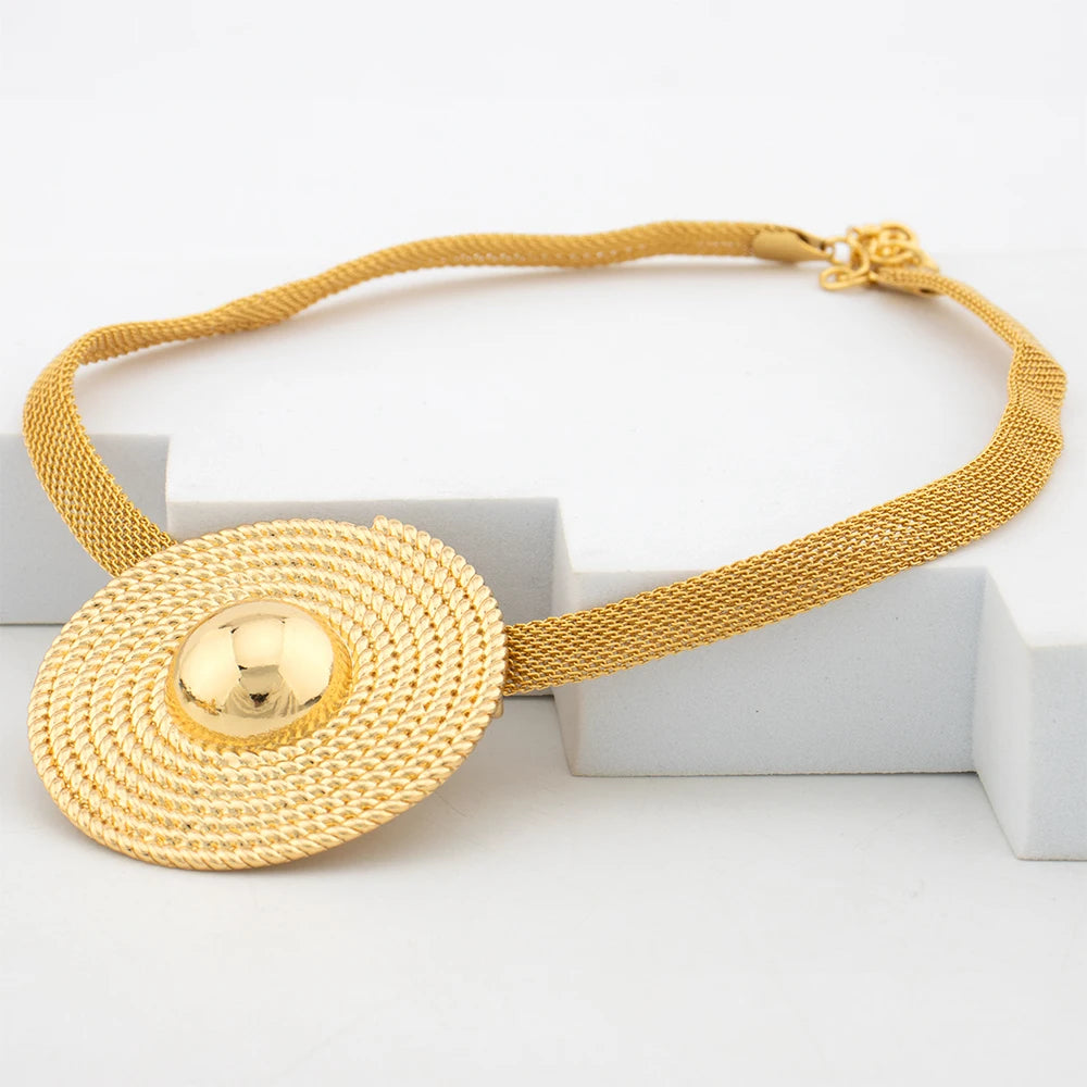 Italy Luxury Gold Color Jewellery Necklace Earring Ring Bracelet Set Fashion African Jewelry Set for Women Daily Wear Party Gift