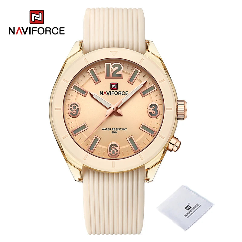NAVIFORCE New Fashionable Ladies Quartz Wrist Watch Silicone Strap Waterproof Watches Women Original Elegant Female Gifts Clock