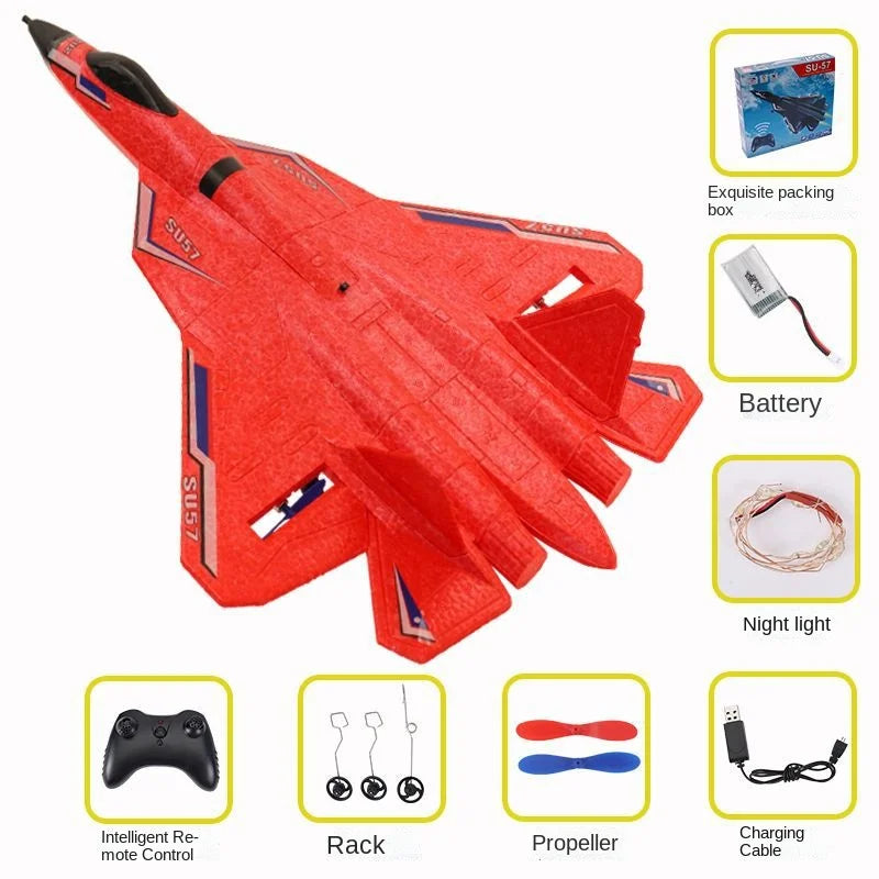SU 57 Rc Plane Radio Controlled Airplane Remote Control Aircraft Toy with Light Throwing Foam Electric Toy for Boy