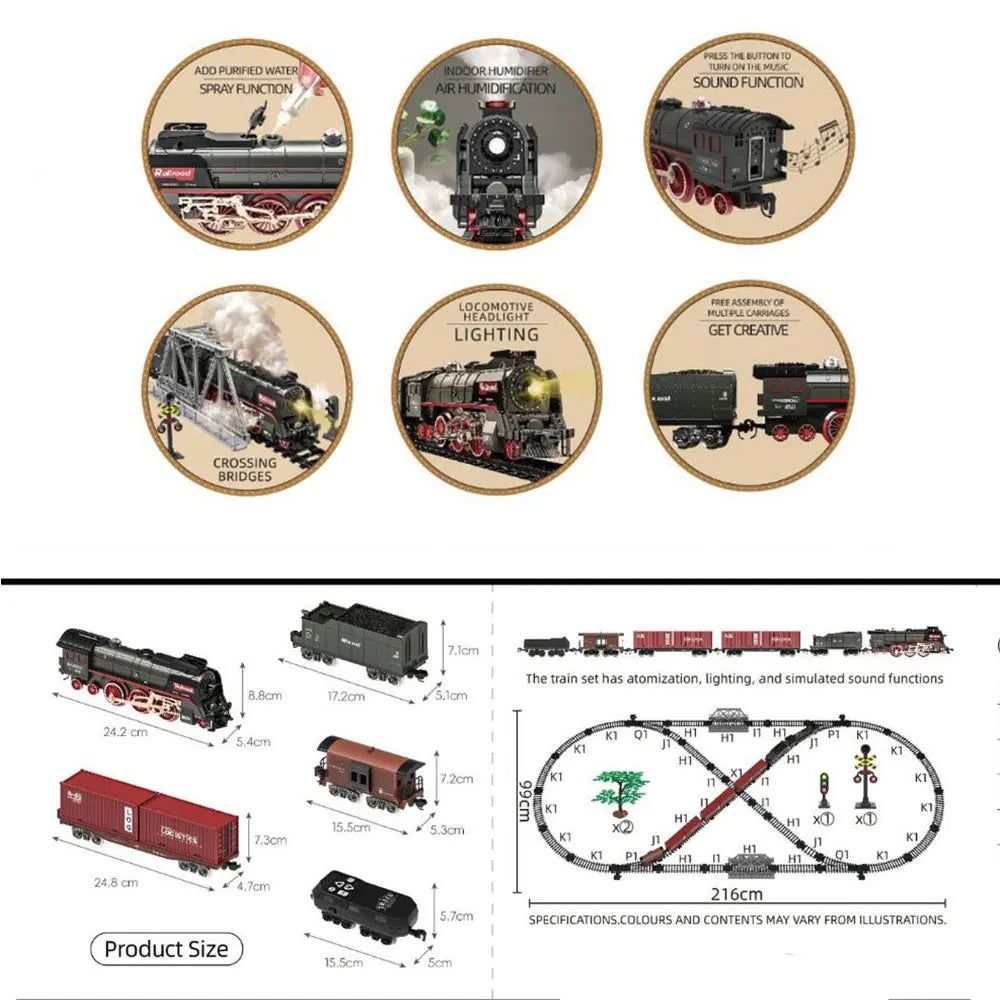 Larzack Classical Remote Control Train Toy Electric Train Set Railway Tracks Set Assemble with Light&Sound