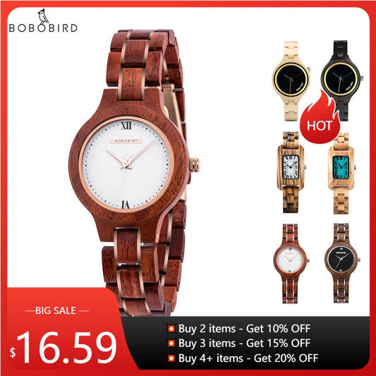 BOBO BIRD Wood Watches for Women Nature Lightweight Engraved Wooden Watch Simple Lady Quartz Wristwatch Custom Gift for Her