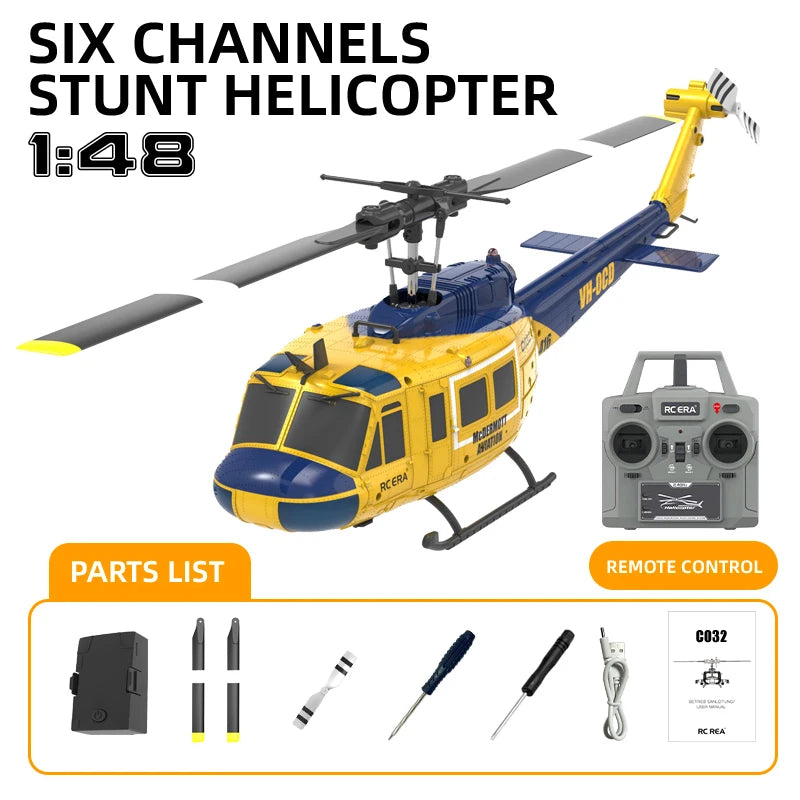 1/48 Remote-Controlled Armed RC Helicopter UH1 Simulated Helicopter Six-Channel 3D Stunt Model Aircraft Rtf Intelligent Positioning
