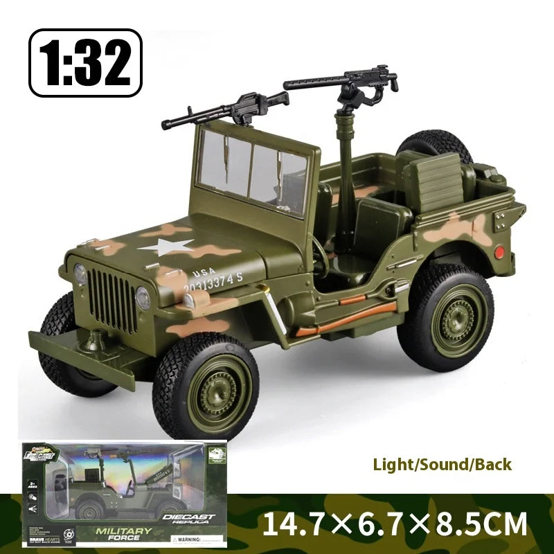 Moisto 1:32 Willys GP JEEP Military Off Road Vehicle Alloy Model Car Metal Diecast Sound and Light Toys Military Truck