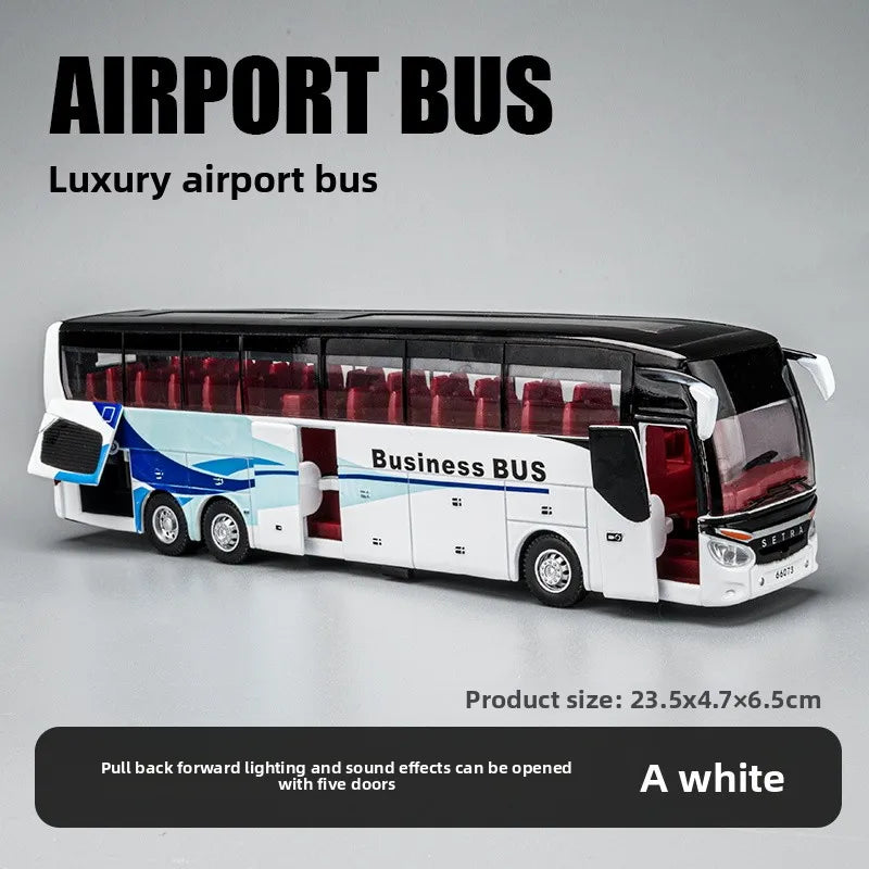 Welly 1/32 Scale Diecast Alloy SETRA Luxury Bus Model Children's Toy Car Business Travel Bus Pull Back Sound and Light Miniature