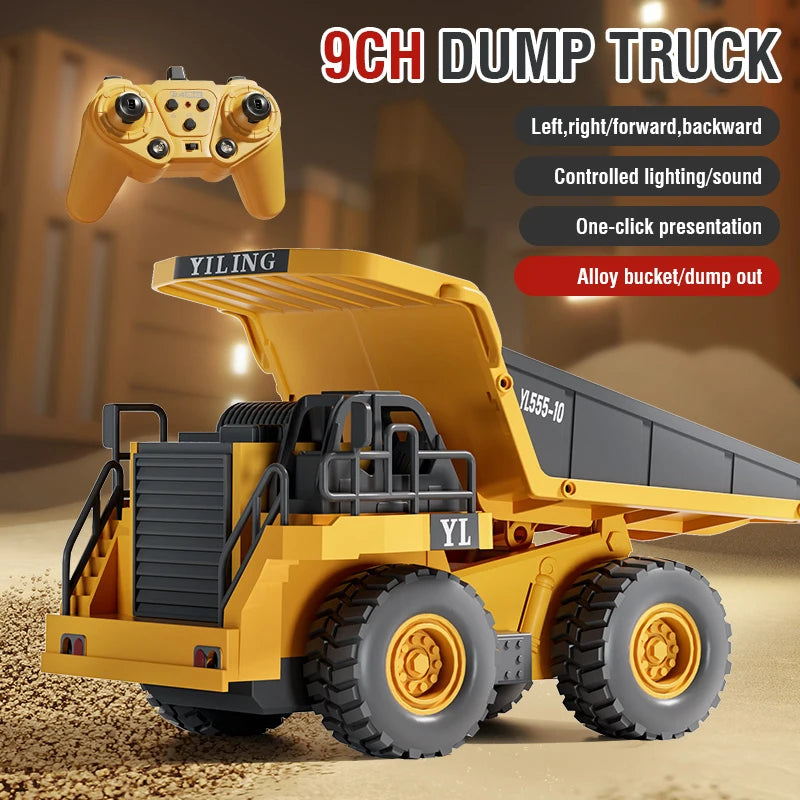 2.4G Alloy Remote Control Dump Truck RC Excavator Bulldozer Engineering Vehicle 9 Channel RC Trucks