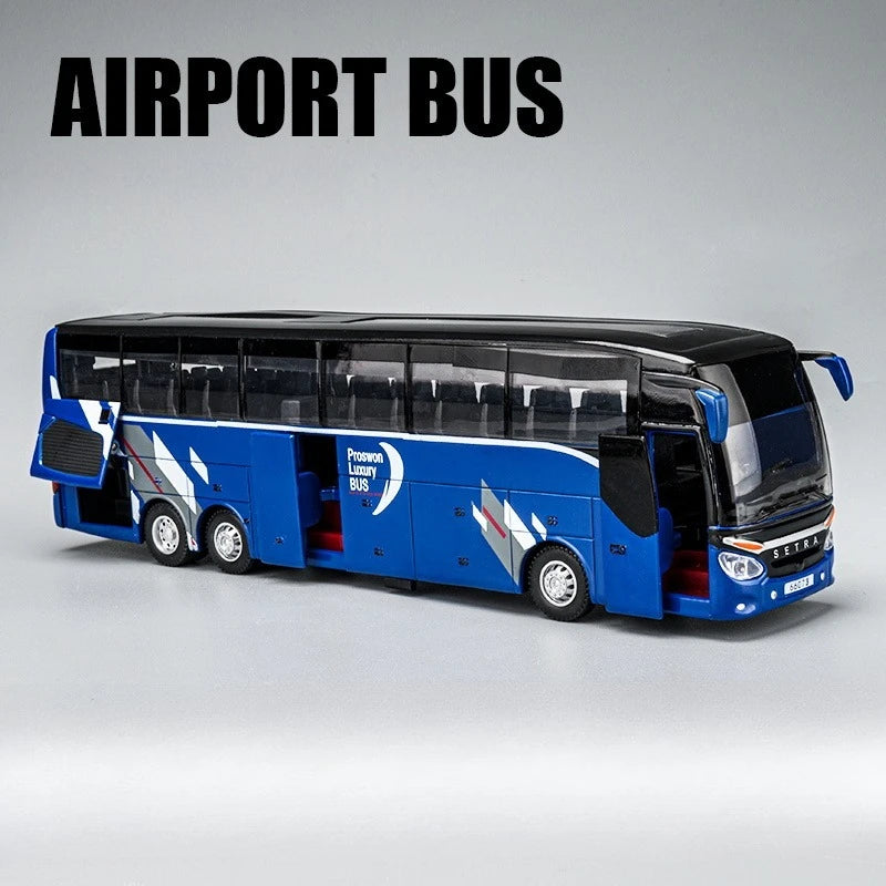 Welly 1/32 Scale Diecast Alloy SETRA Luxury Bus Model Children's Toy Car Business Travel Bus Pull Back Sound and Light Miniature