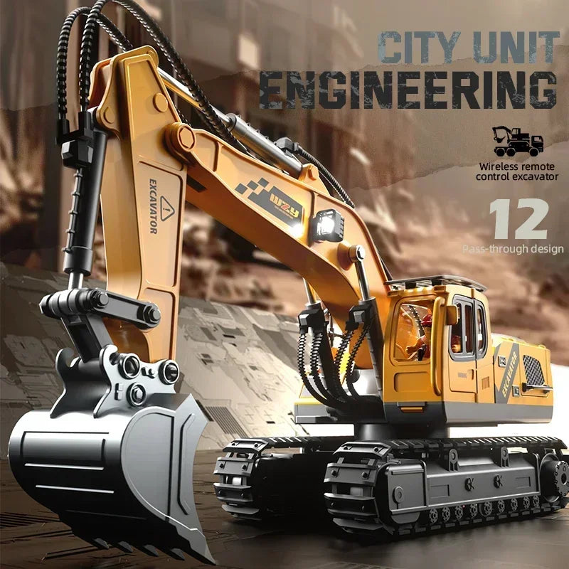 12 Channel Alloy Remote Control Excavator Children's Toy Simulation Sound Effects and Lighting Parent-child Interactive Toy