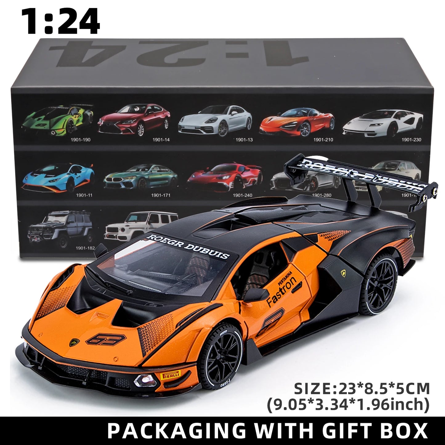 1:24 Scale Lamborghini SCV12 Diecast Car Model with Sound and Light Effects, Spring-Loaded Action 111
