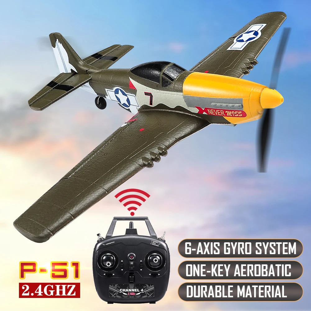 Antsir P51 Mustang 2.4G Radio EPP Foam 4CH 6 Axis 410MM Wingspan RC Fighter One Key Aerobatic RTF