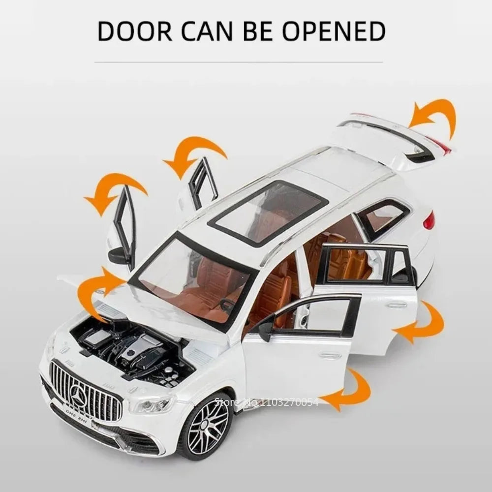 Welly Mercedes Benz GLS 63 AMG  1:24 Toys Car Model Diecast Alloy Cars 6 Doors Opened Sound Light Pull Back Metal Off Road Vehicles Birthday Gifts