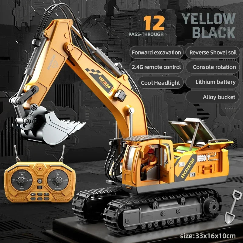 12 Channel Alloy Remote Control Excavator Children's Toy Simulation Sound Effects and Lighting Parent-child Interactive Toy