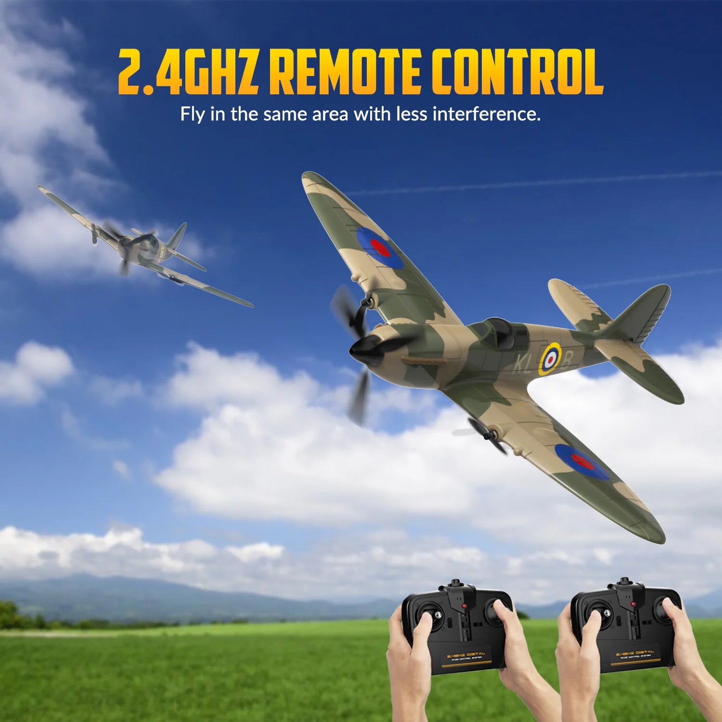 Fremego VolantexRC RC Plane, 4 Channel Remote Control Airplane Fighter Spitfire RTF with Aileron, Gyro, Aerobatics & 3 Modes Easy to Fly, Hobby Radio Controlled Aircraft for Beginners, Kids & Adults (Blue)