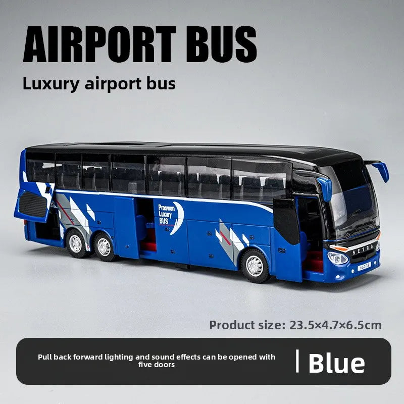 Welly 1/32 Scale Diecast Alloy SETRA Luxury Bus Model Children's Toy Car Business Travel Bus Pull Back Sound and Light Miniature