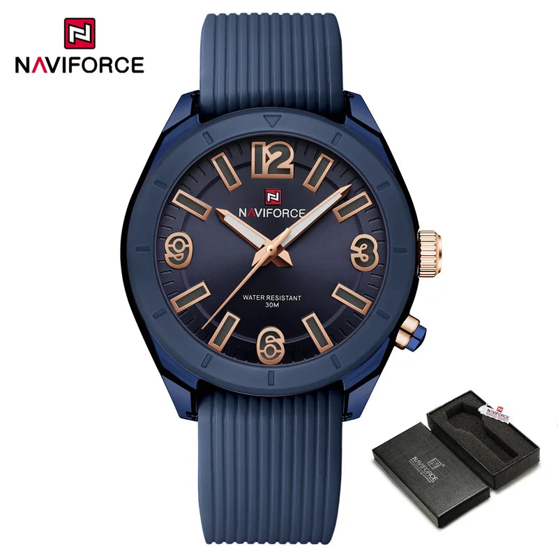 NAVIFORCE New Fashionable Ladies Quartz Wrist Watch Silicone Strap Waterproof Watches Women Original Elegant Female Gifts Clock