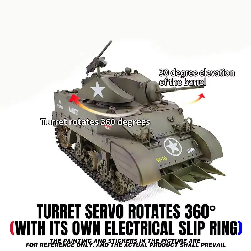 1:16 RC Tank USA Stuart M5A1 Light Tank Model 2.4G Military Vehicle Remote Control Crawler Car Battle Tanks Model Hobby Toys RTR