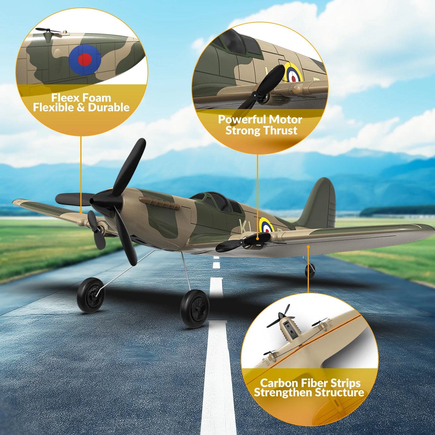 Fremego VolantexRC RC Plane, 4 Channel Remote Control Airplane Fighter Spitfire RTF with Aileron, Gyro, Aerobatics & 3 Modes Easy to Fly, Hobby Radio Controlled Aircraft for Beginners, Kids & Adults (Blue)