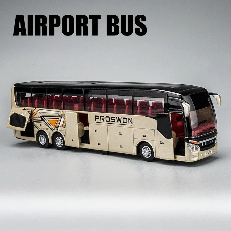 Welly 1/32 Scale Diecast Alloy SETRA Luxury Bus Model Children's Toy Car Business Travel Bus Pull Back Sound and Light Miniature