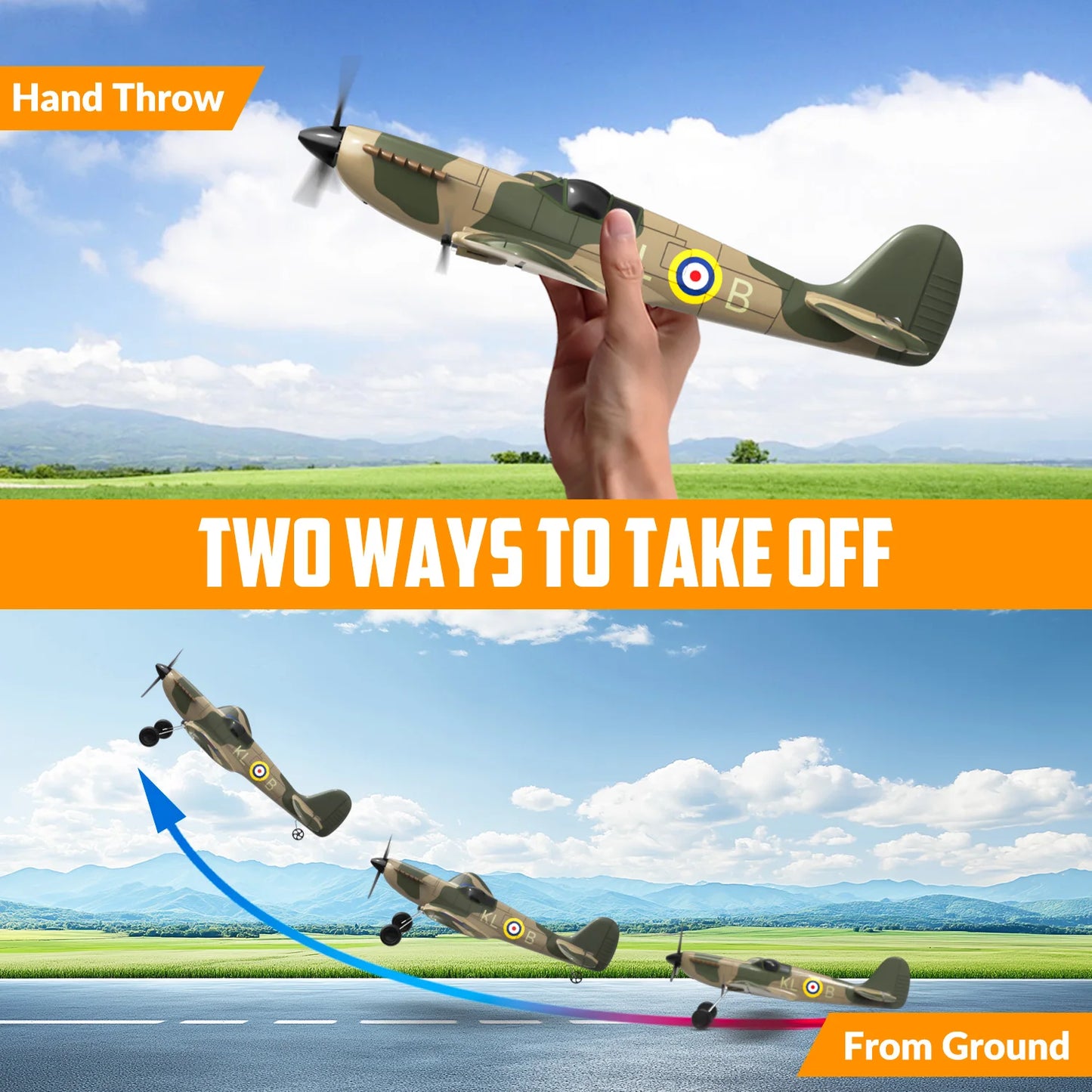 Fremego VolantexRC RC Plane, 4 Channel Remote Control Airplane Fighter Spitfire RTF with Aileron, Gyro, Aerobatics & 3 Modes Easy to Fly, Hobby Radio Controlled Aircraft for Beginners, Kids & Adults (Blue)