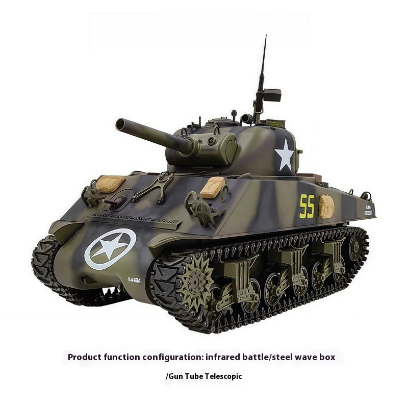 HengLong Rc Tank 1/16 American M4A3 Sherman Electric Remote Control Tank Model Telescopic Barrel Military Model