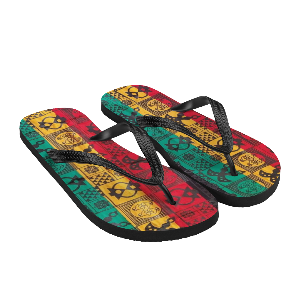 Afajato Adinkra Africa Unite 001 Sublimation Flip-Flops